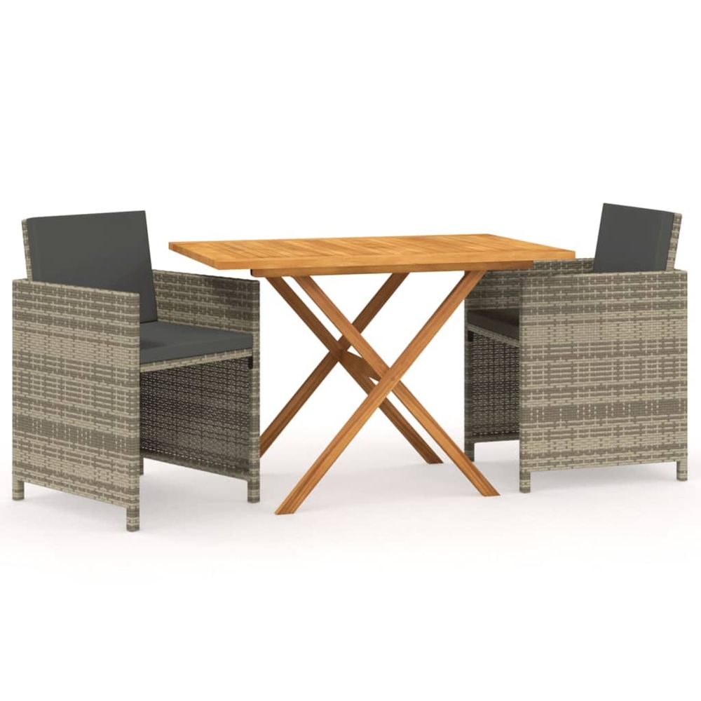 Ensemble à manger de jardin 3 pcs avec coussins gris