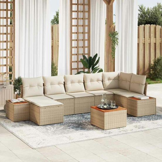 Ensemble de canapé de jardin avec coussin 8 pcs beige polyrotin