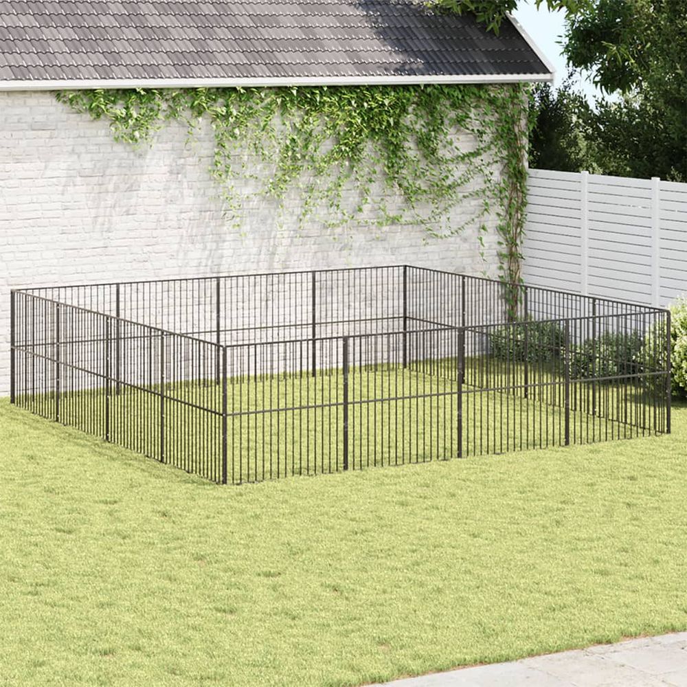 Grand parc pour chien 16 panneaux en acier galvanisé extérieur et intérieur noir