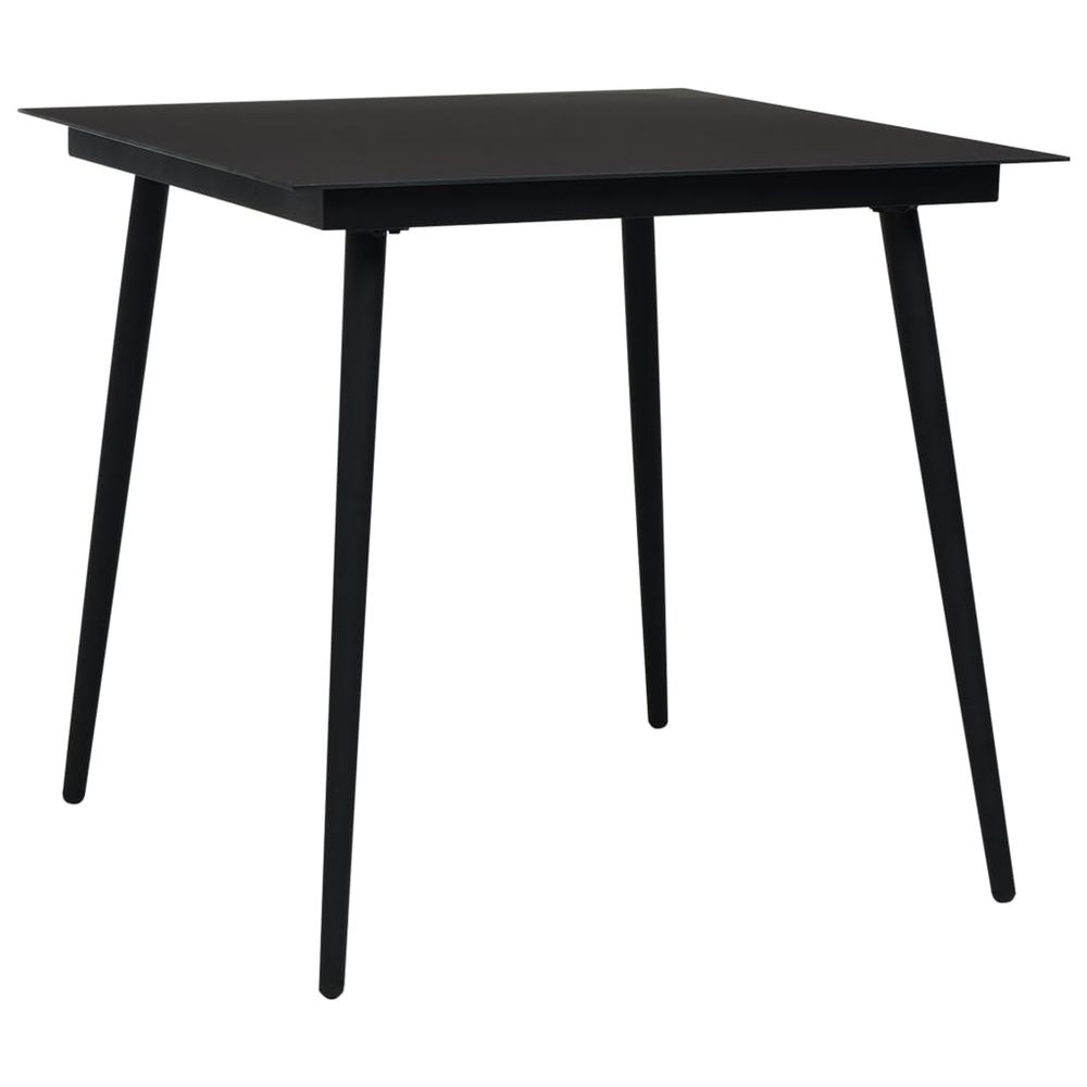 Table à dîner de jardin noir 80x80x74 cm acier et verre