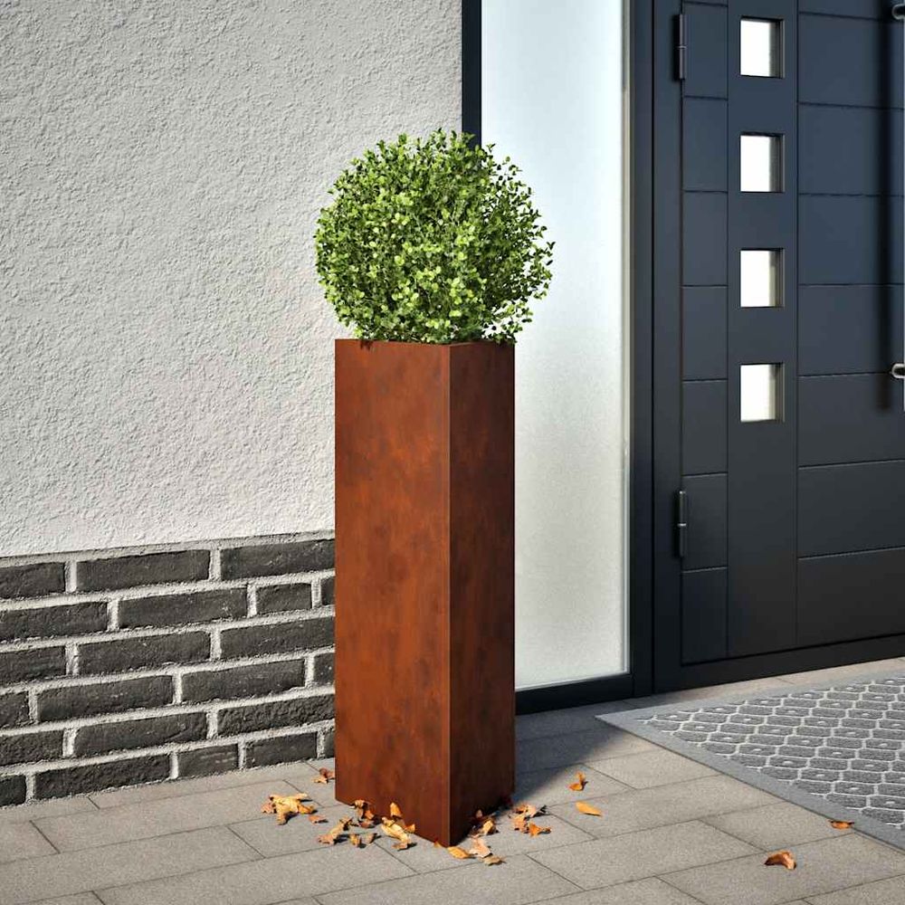 Lot de 2 jardinières triangulaires acier corten aspect rouille naturelle pour jardin brun 30x26x75cm