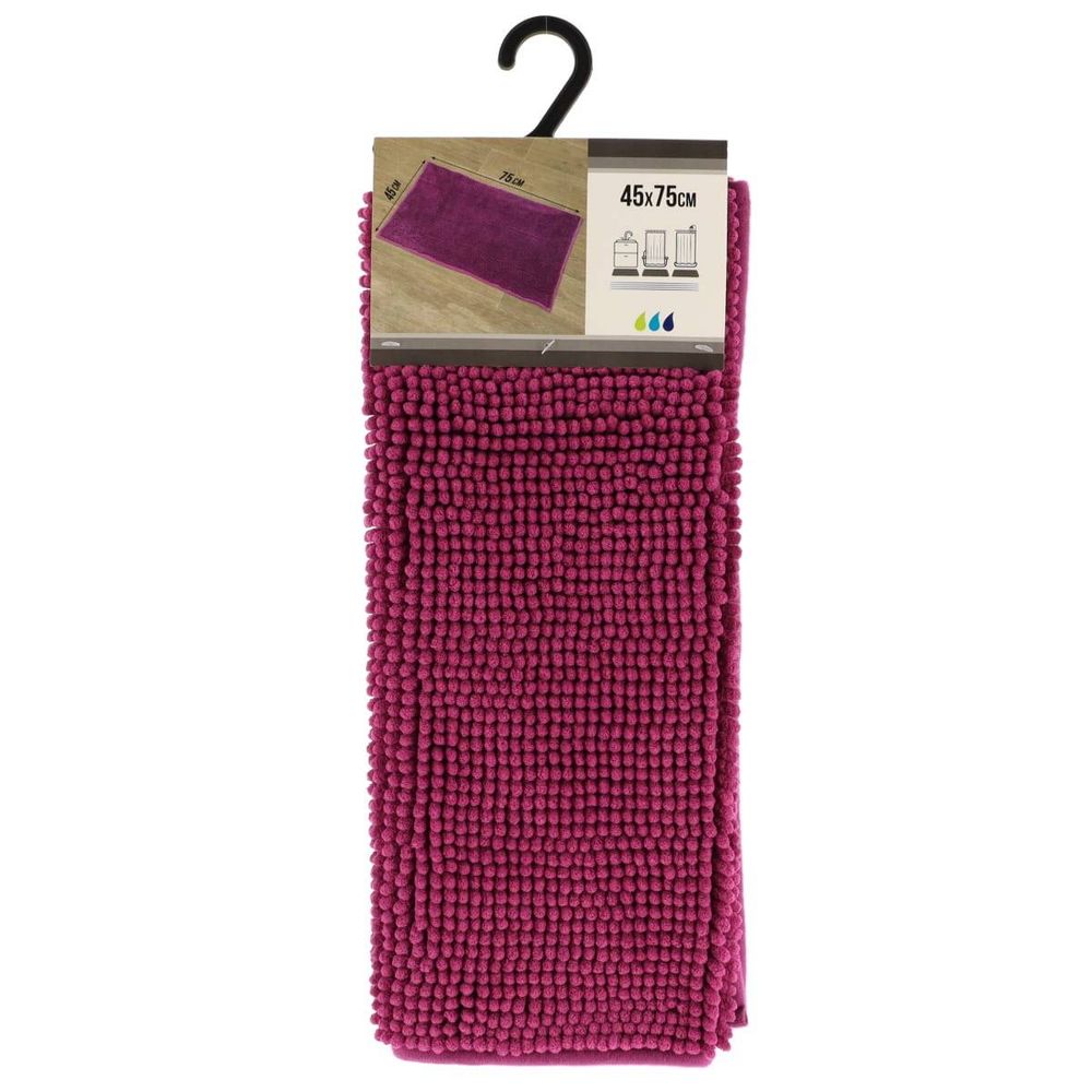 Tapis de bain en microfibre effet boules uni 45 x 75 cm aubergine