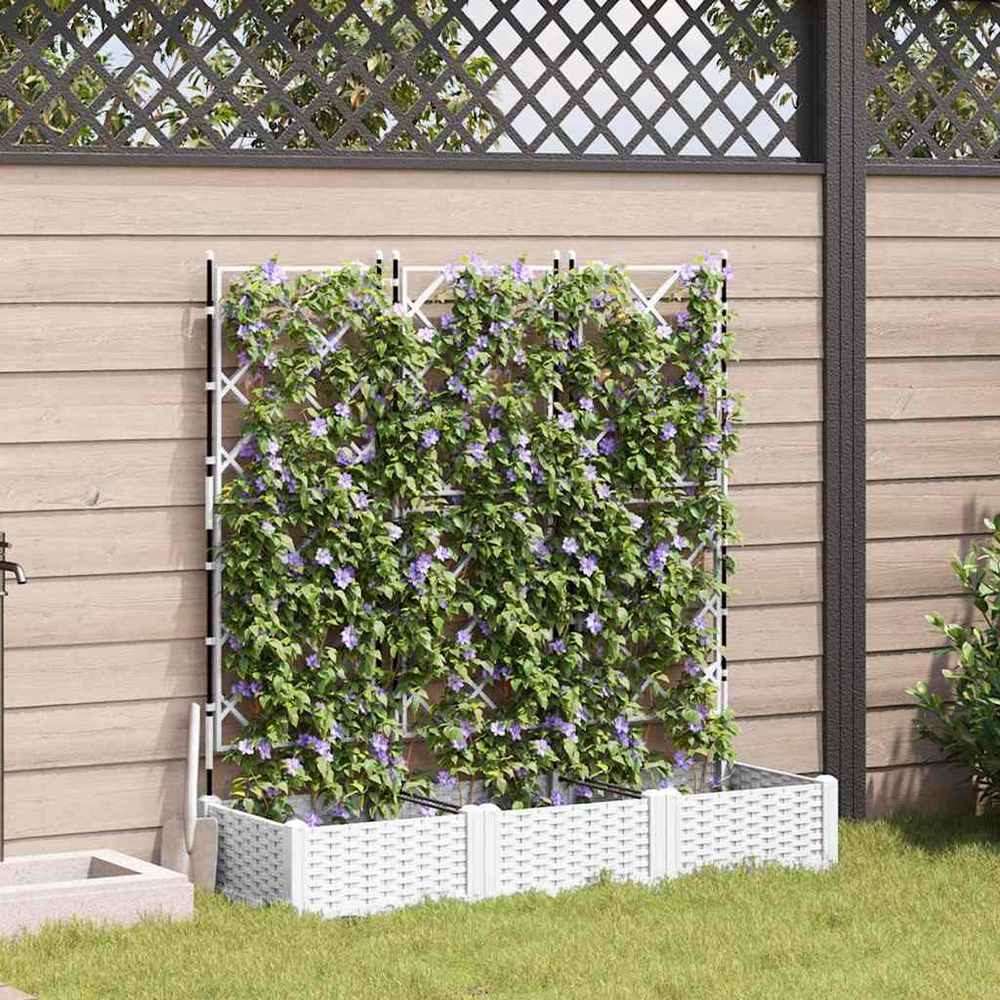 Lot de 3 jardinières avec treillis polypropylène extérieur blanc 120x40cm