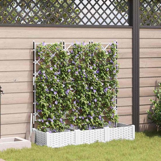 Lot de 3 jardinières avec treillis polypropylène extérieur blanc 120x40cm