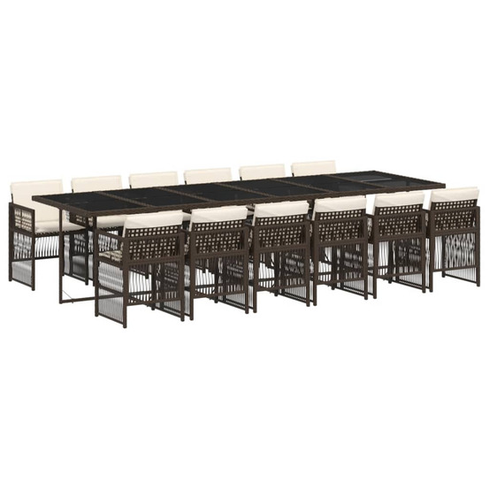 Ensemble à manger de jardin avec coussins 13 pcs marron rotin