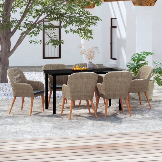 Ensemble à manger de jardin et coussins 7 pcs marron