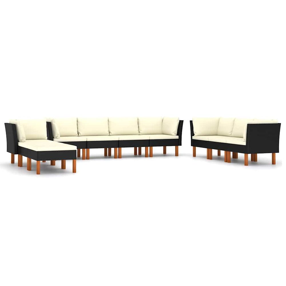 Salon de jardin 10 pcs avec coussins résine tressée noir