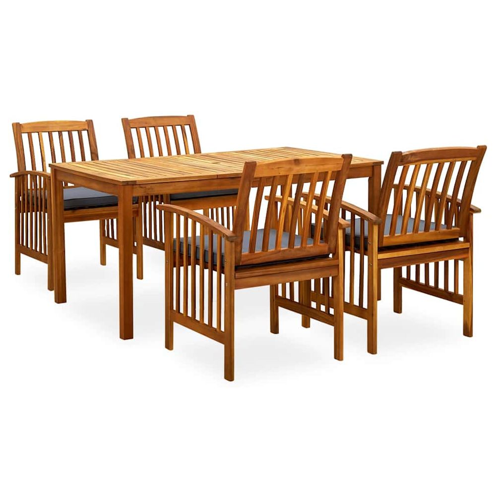 Ensemble à manger de jardin 5 pcs avec coussins acacia solide
