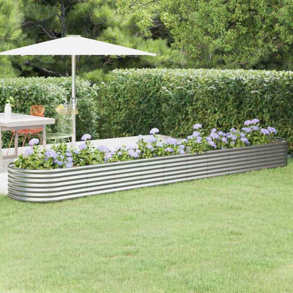 Jardinière potager surélevée acier galvanisé jardin argenté 440x80x36 cm