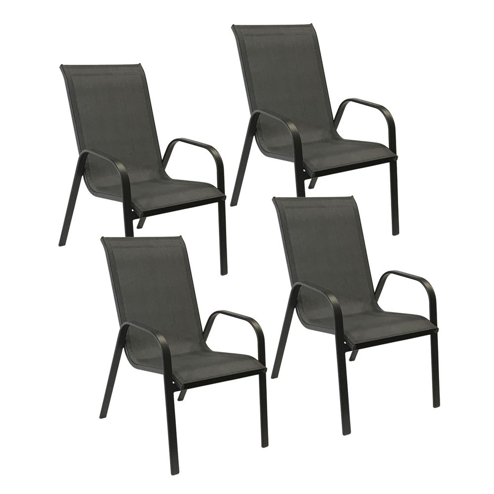 Lot de 4 chaises marbella en textilène gris - aluminium gris anthracite