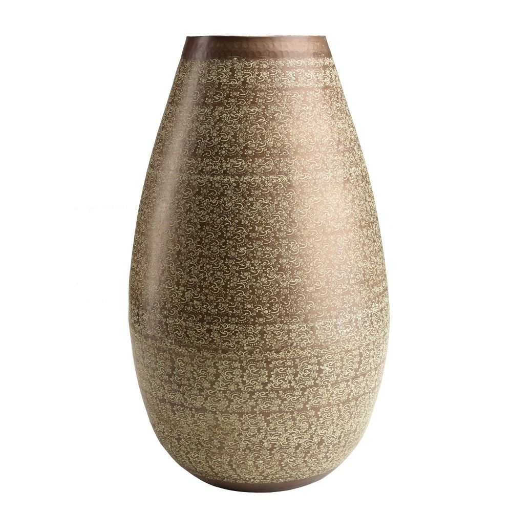 Vase alu vert vieilli motifs arabesques fleuris h70cm