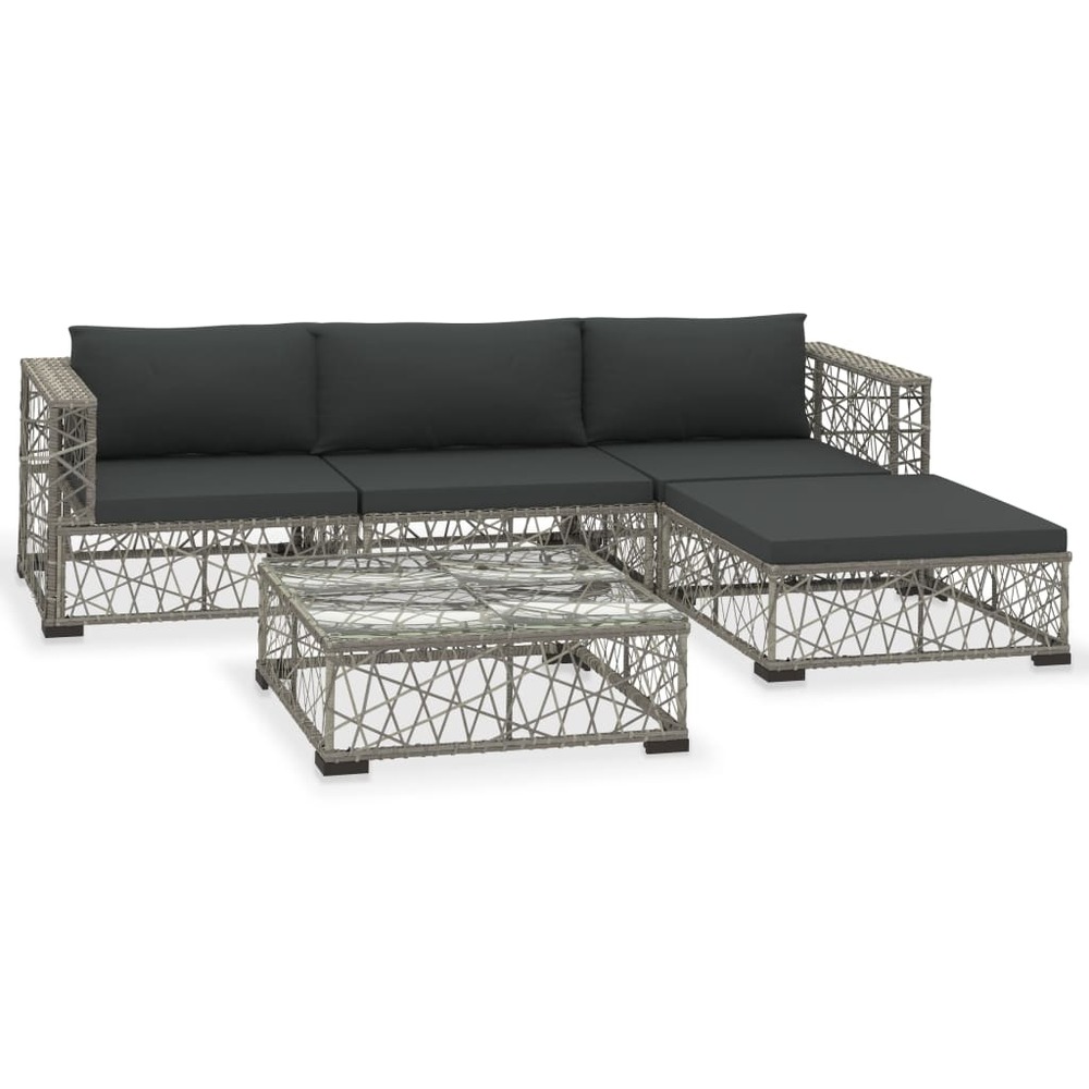 Salon de jardin meuble d'extérieur ensemble de mobilier 5 pièces avec coussins résine tressée gris