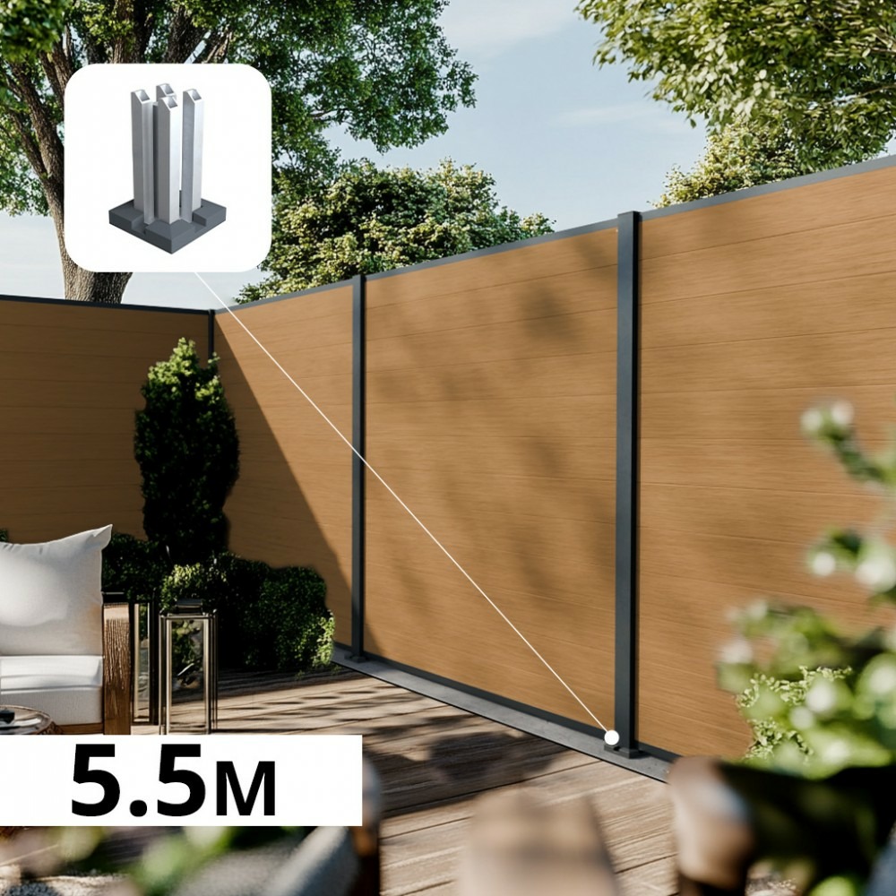 Kit clôture composite poteau sur platines - cruz cèdre h-1,8m