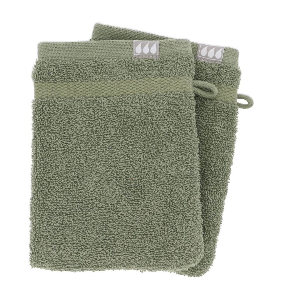 Set de 2 gants de toilette 15x21 cm 100% coton - kaki