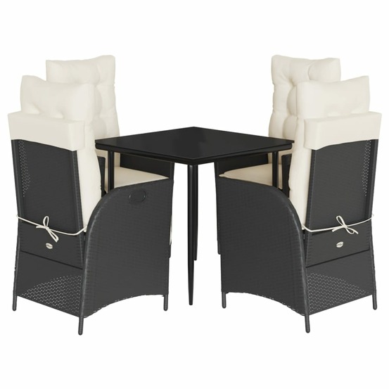 Ensemble à manger de jardin coussins 5pcs noir résine tressée