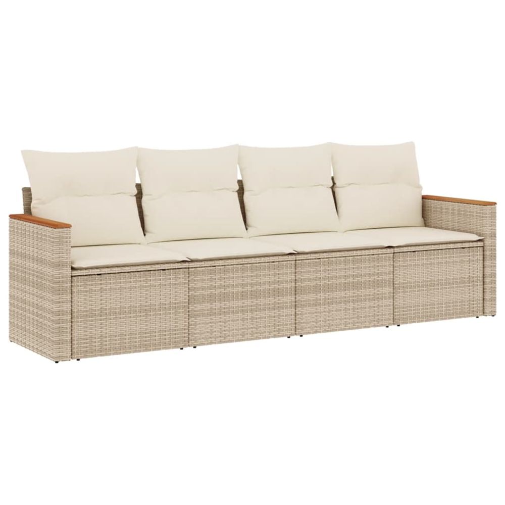 Salon de jardin avec coussins 4 pcs beige résine tressée