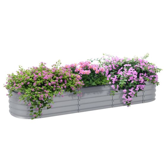 Grand carré potager modulable métal galvanisé jardin fond ouvert 195x62x30cm argent