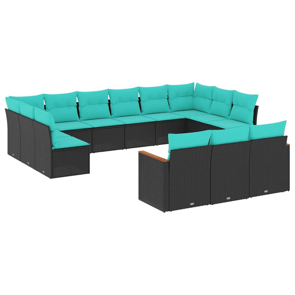 Salon de jardin avec coussins 13 pcs noir résine tressée