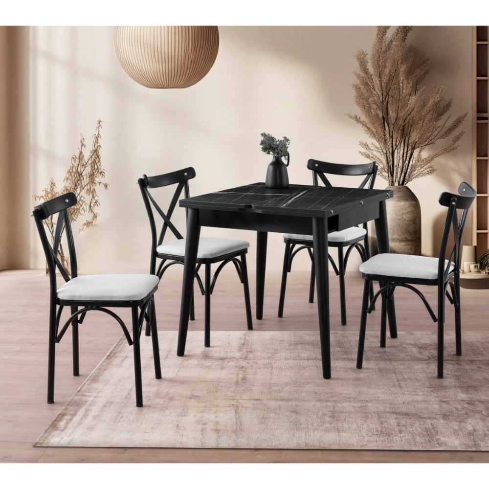 Table à manger extensible 4 personnes marbre noir 80 cm kavala
