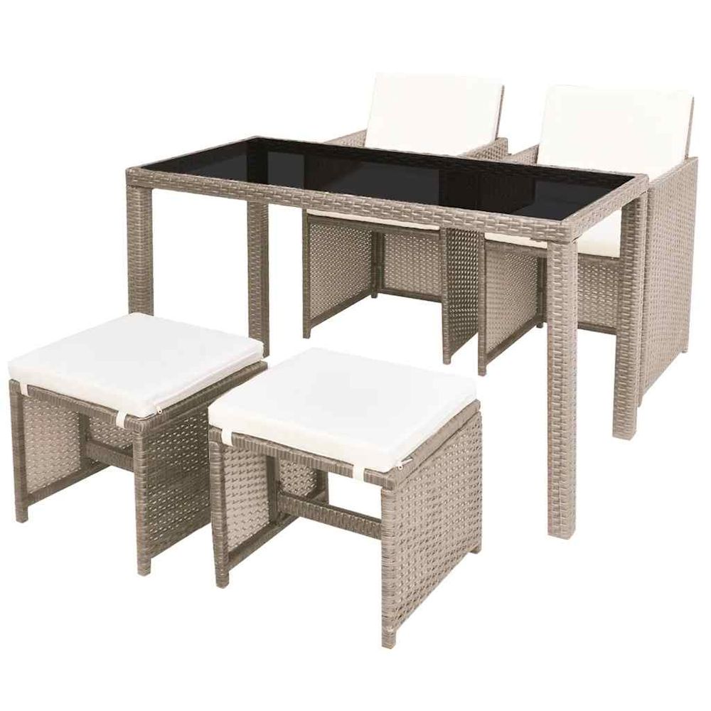 Ensemble à manger d'extérieur avec coussins 5 pcs rotin beige