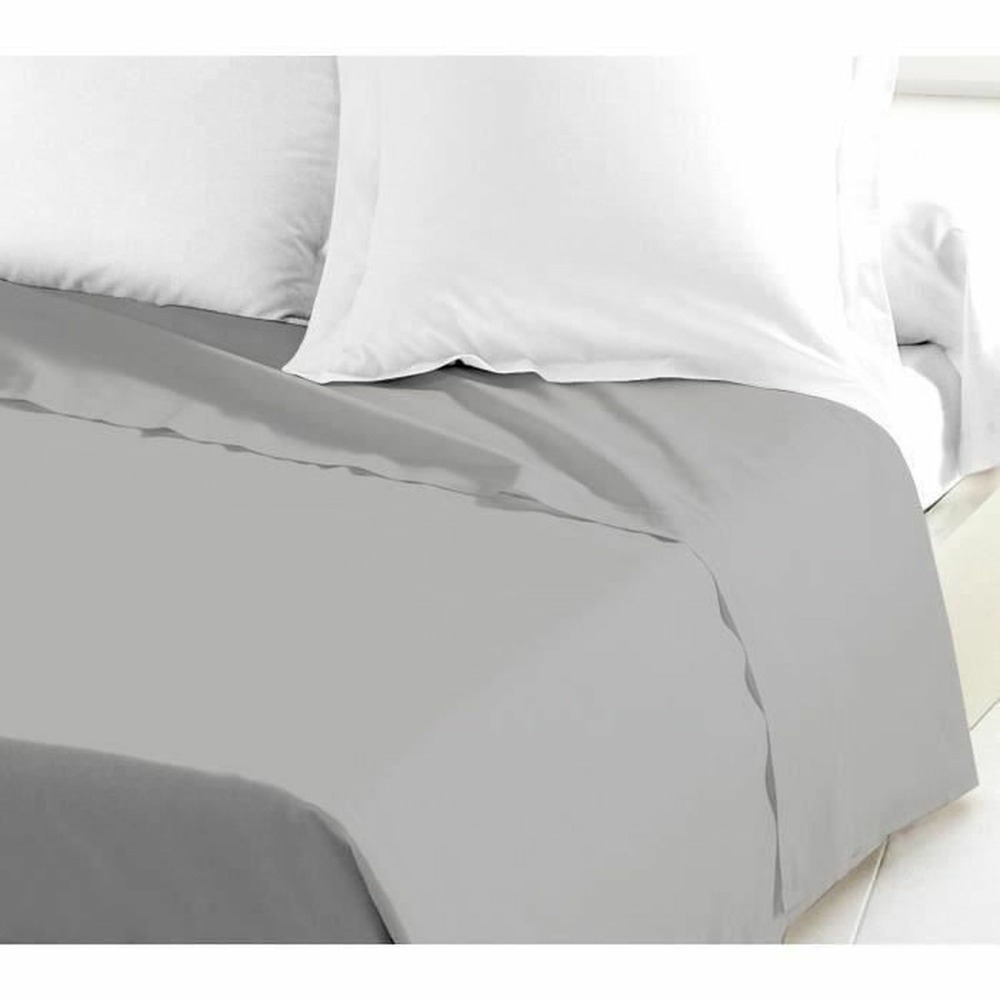 Drap plat 100% coton 240 x 300 cm gris clair