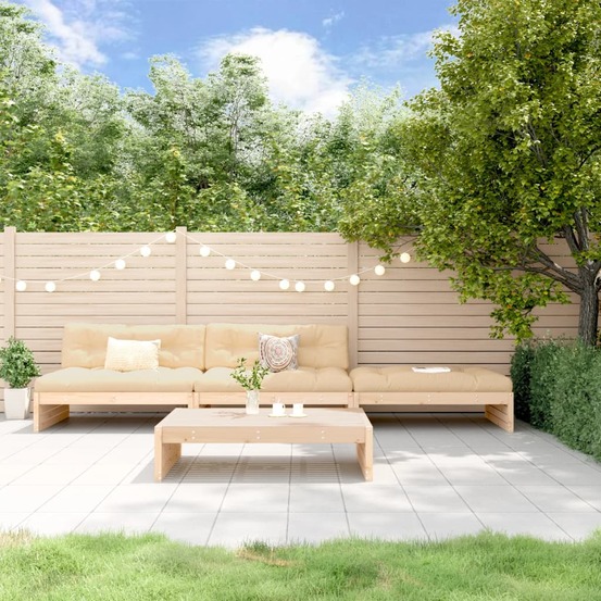 Salon de jardin 4 pcs avec coussins bois massif
