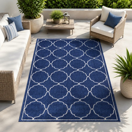 Tapis extérieur 160x230 tissé kilim bleu kuma