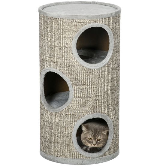 Tour griffoir chat sisal peluche jeu et repos trois niveaux gris clair 70cm
