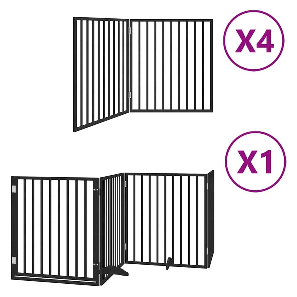 Barrière pour chien porte pliable 12panneaux noir bois peuplier