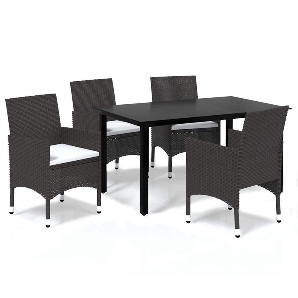 Ensemble à manger de jardin et coussins 5 pcs poly rotin marron