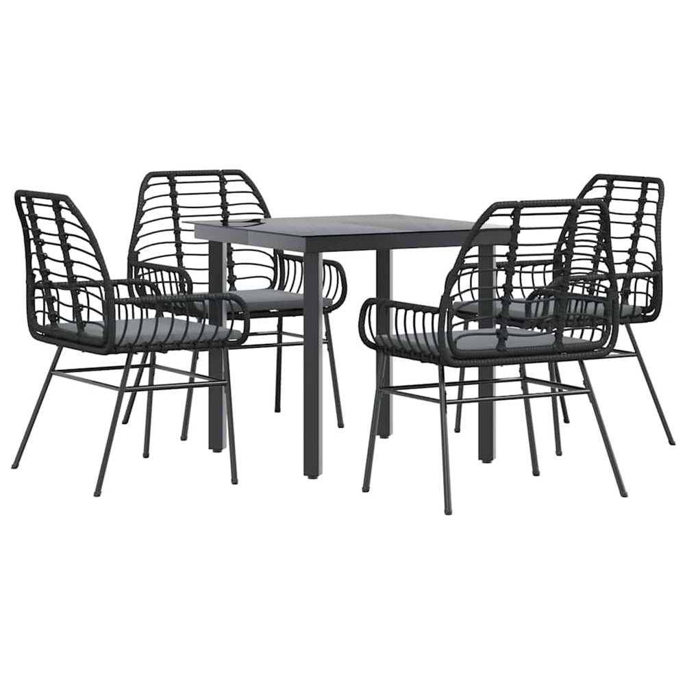 Ensemble à manger de jardin et coussins 5 pcs noir rotin verre