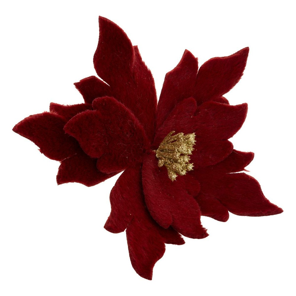 Sujet poinsettia fourrure d.24cm rouge