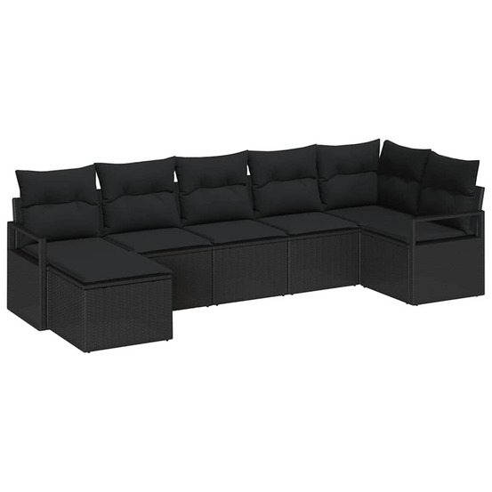 Ensemble de canapés avec coussin 7 pcs noir polyrotin
