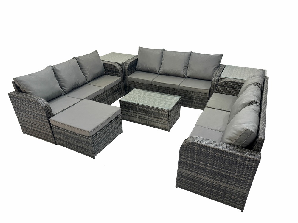Ensemble de canapés en rotin 10 places salon de jardin avec table basse canapé 3 places 2 tables d'appoint grand tabouret