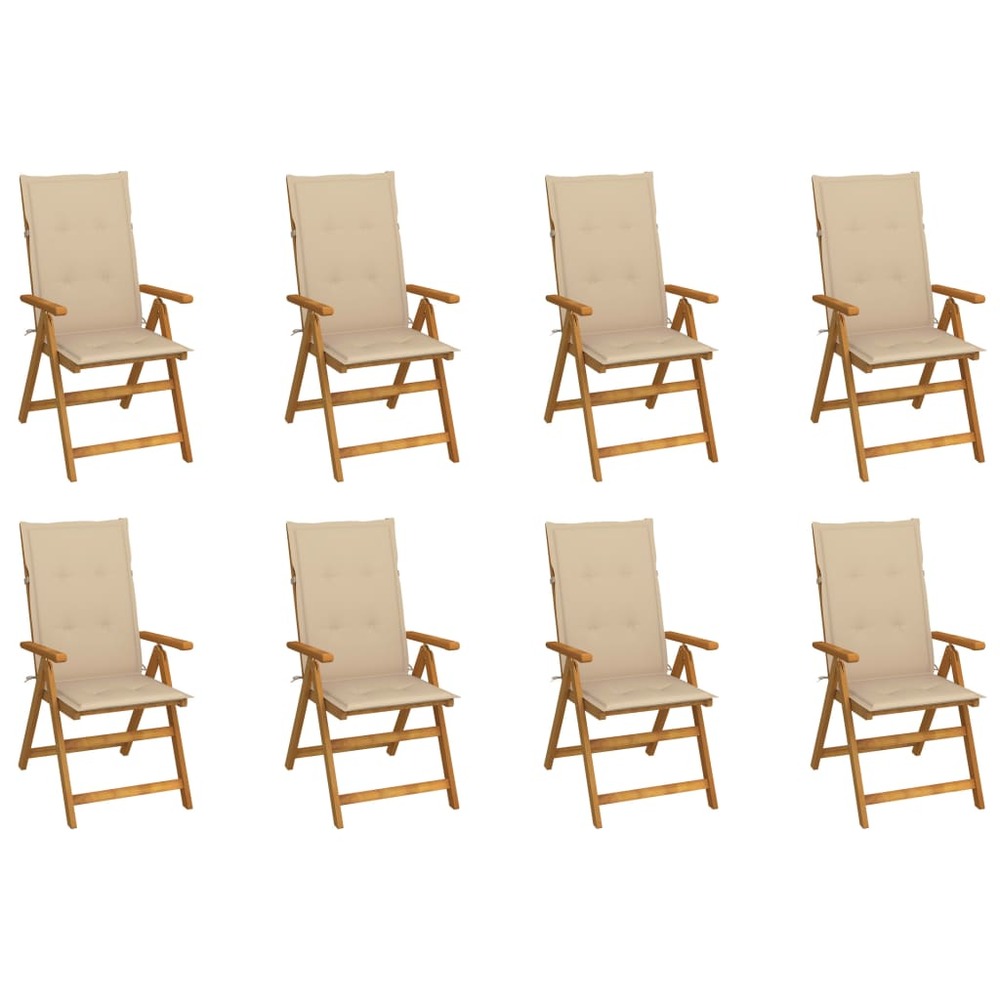 Chaises pliables de jardin avec coussins lot de 8 bois d'acacia