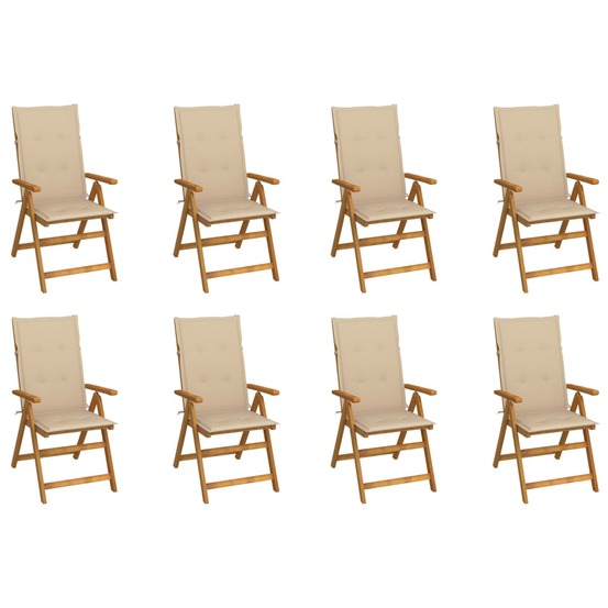 Chaises pliables de jardin avec coussins lot de 8 bois d'acacia