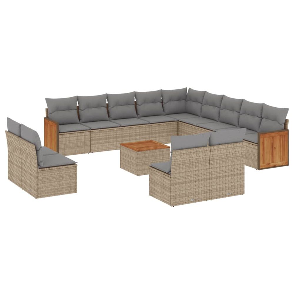 Salon de jardin avec coussins 14 pcs beige résine tressée