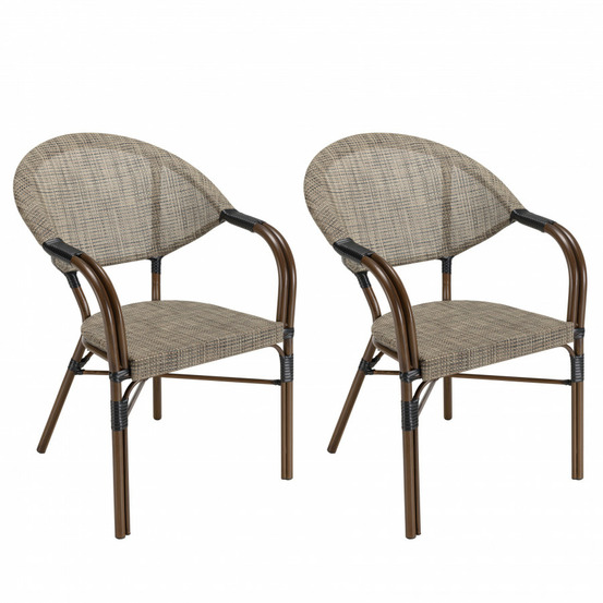 Lot de 2 chaises de jardin bistrot en acier textilène taupe