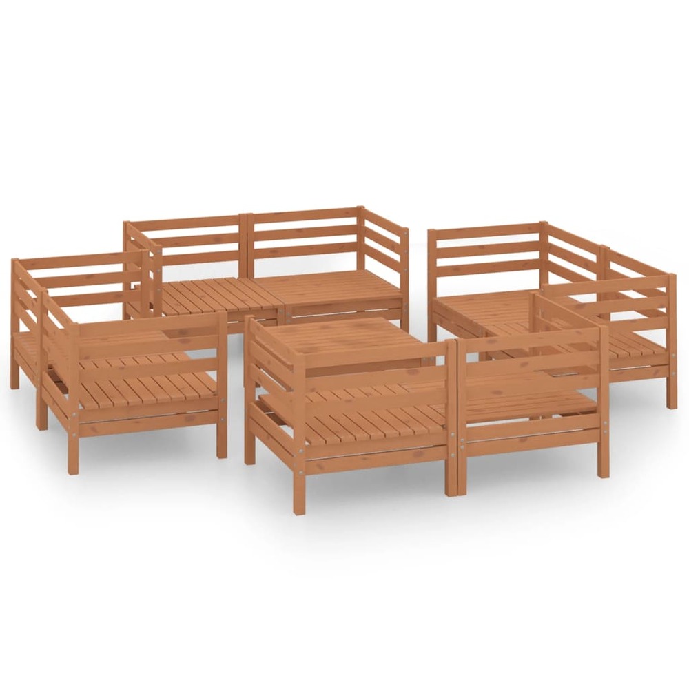 Salon de jardin meuble d'extérieur ensemble de mobilier 9 pièces marron miel bois de pin massif