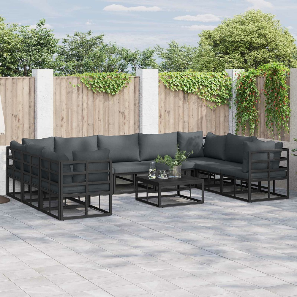 Ensemble de canapé de jardin avec coussin 9 pcs noir aluminium