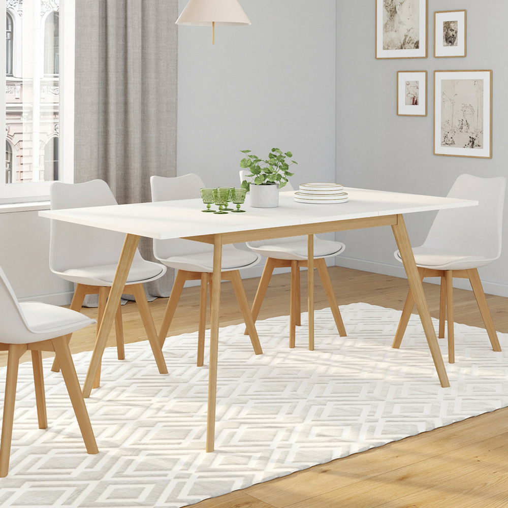 Table scandinave extensible rectangle inga 4-8 personnes blanche 120-160 cm