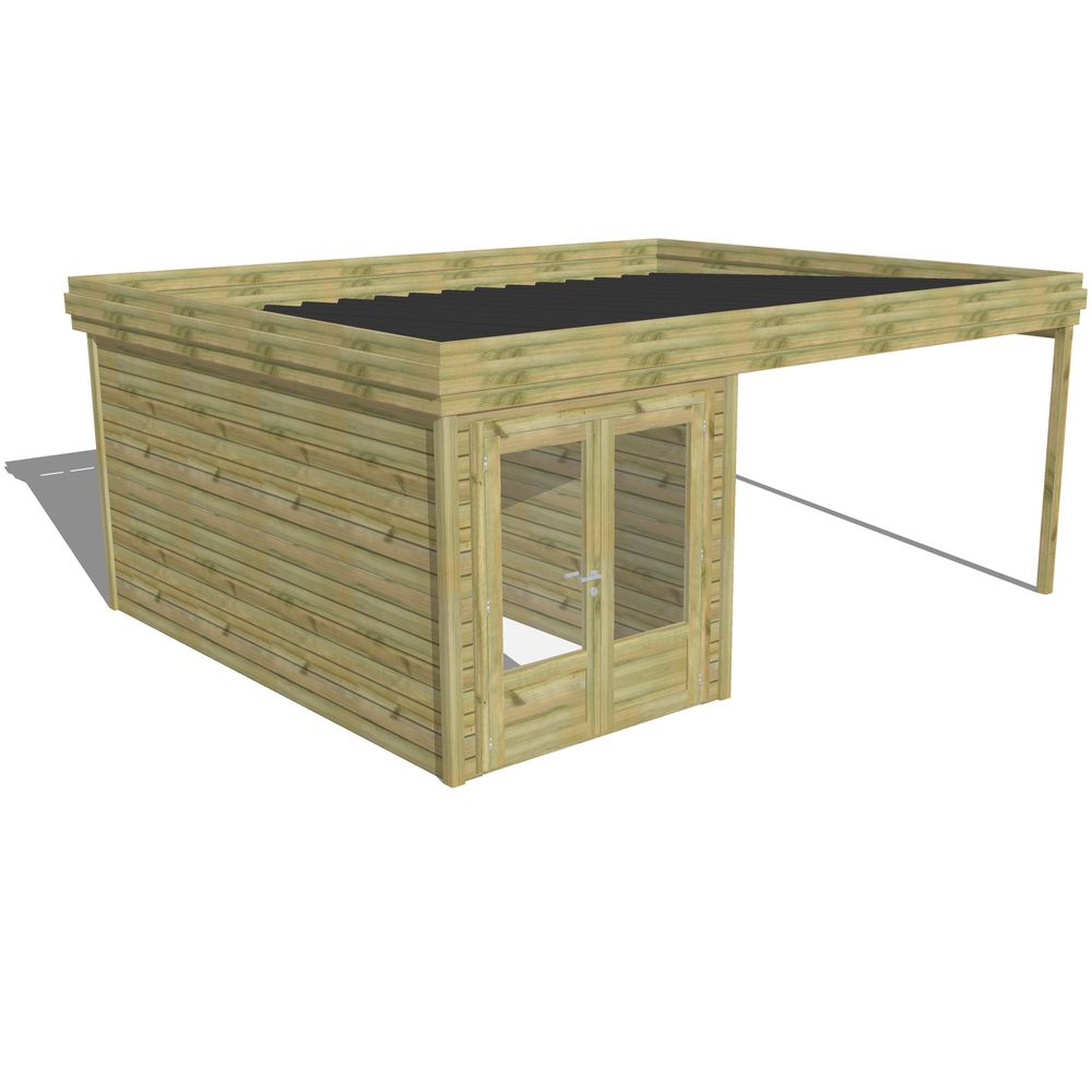 Abri de jardin bois pin traité autoclave 27mm - 5,64x4,34m / 24m2 - bac acier - abri français