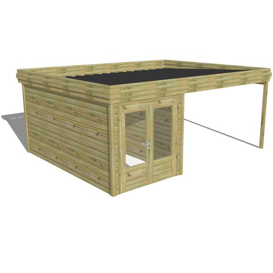 Abri de jardin bois pin traité autoclave 27mm - 5,64x4,34m / 24m2 - bac acier - abri français