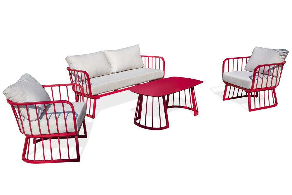 Salon de jardin apolline en aluminium framboise