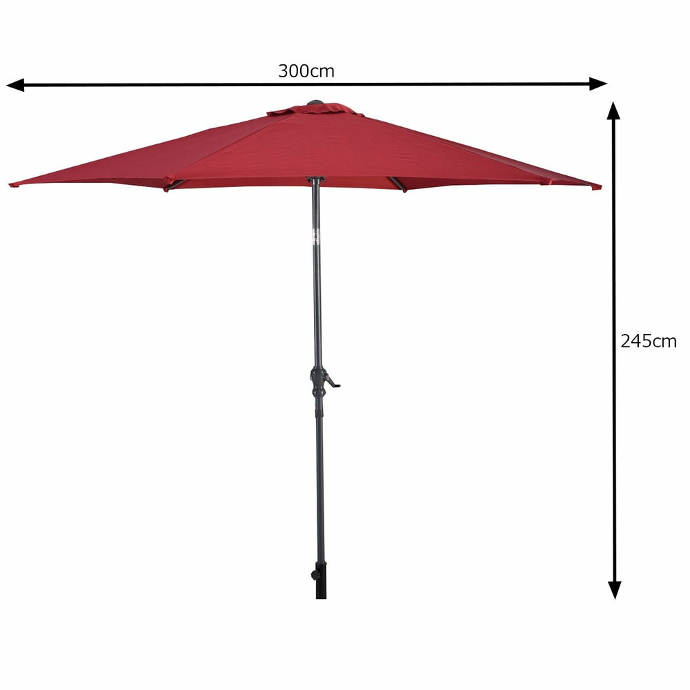 Parasol inclinable diamètre 3 m en acier couleur patio terrasse balcon jardin rouge