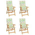 Chaises de jardin 4pcs avec coussins motif feuilles teck solide