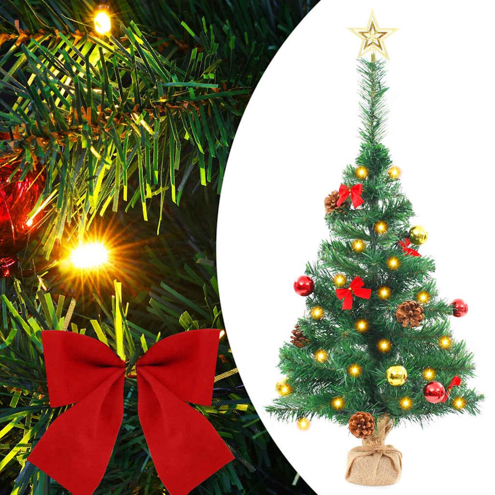 Arbre de noël artificiel pré-éclairé avec boules vert 64 cm