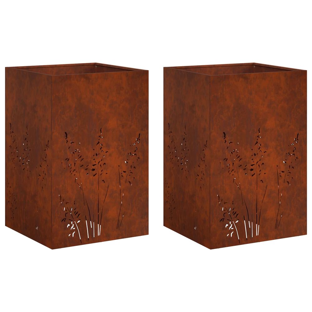Cache-pot de jardin 2 pc rouillé 50 x 50 x 75 cm acier patiné