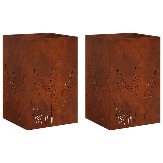 Cache-pot de jardin 2 pc rouillé 50 x 50 x 75 cm acier patiné