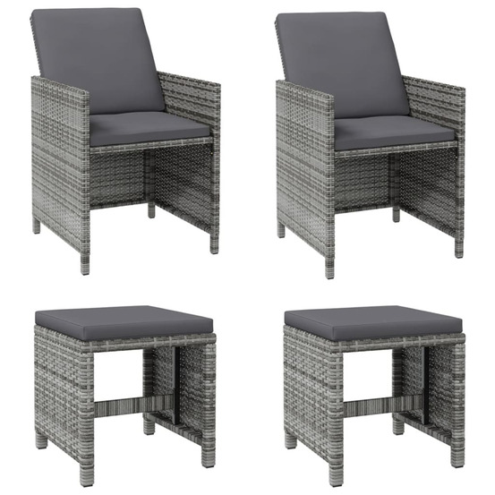 Jeu de chaise et tabouret de jardin 4 pcs résine tressée gris